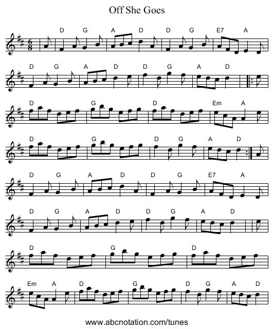 Off She Goes - staff notation
