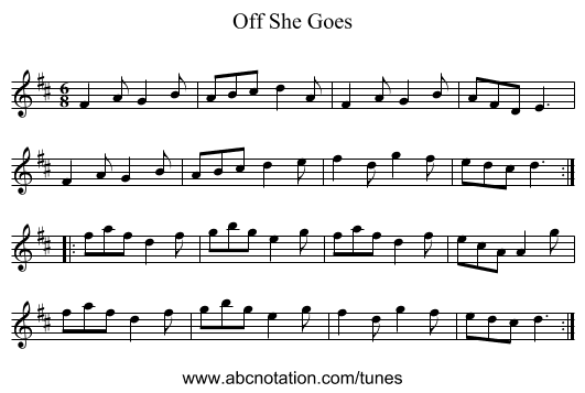 Off She Goes - staff notation