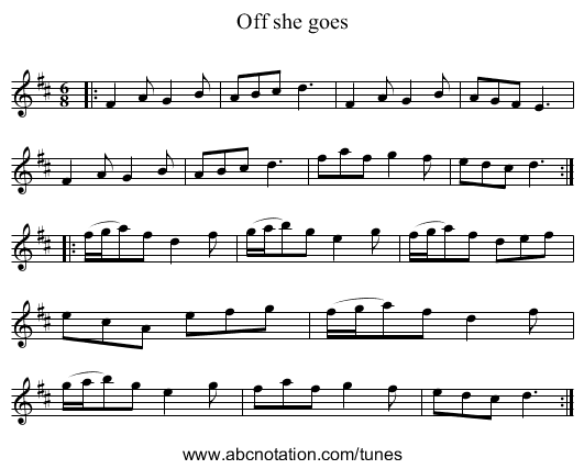 Off she goes - staff notation