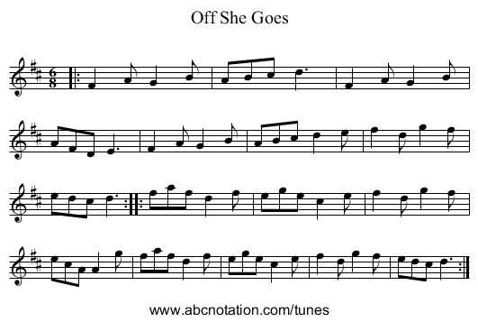 Off She Goes - staff notation