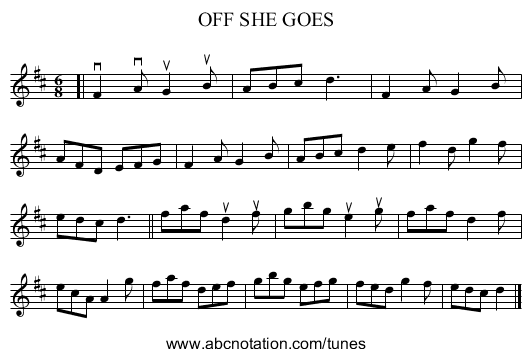 OFF SHE GOES - staff notation