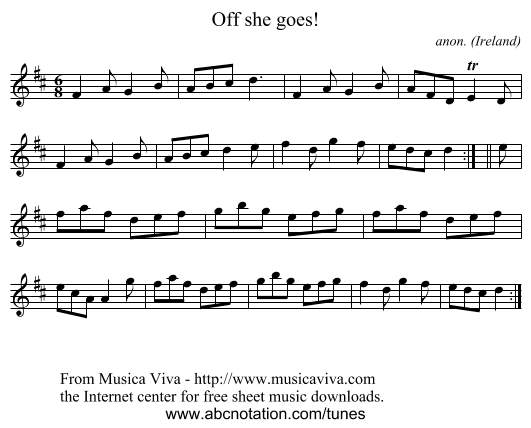 Off she goes! - staff notation