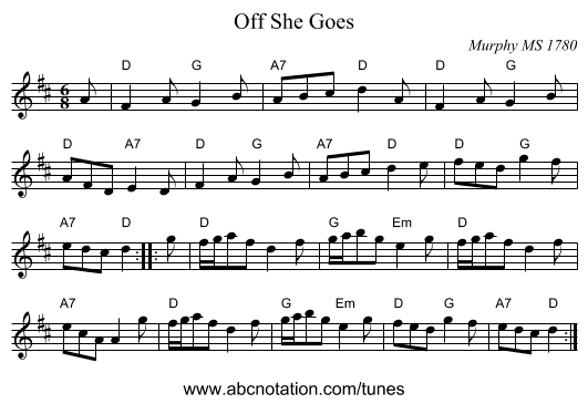 Off She Goes - staff notation