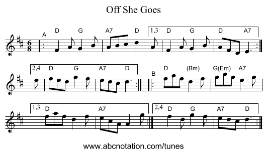 Off She Goes - staff notation