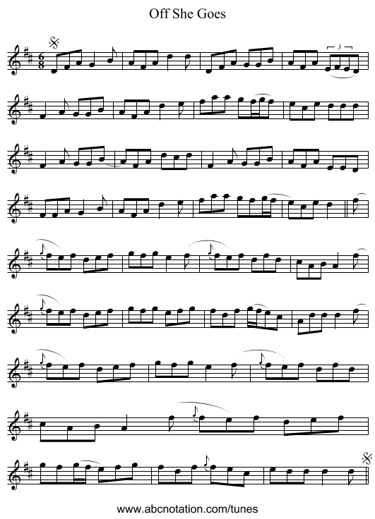 Off She Goes - staff notation