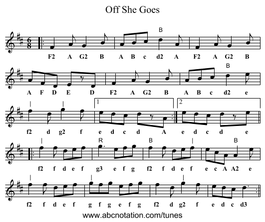 Off She Goes - staff notation