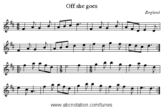Off she goes - staff notation