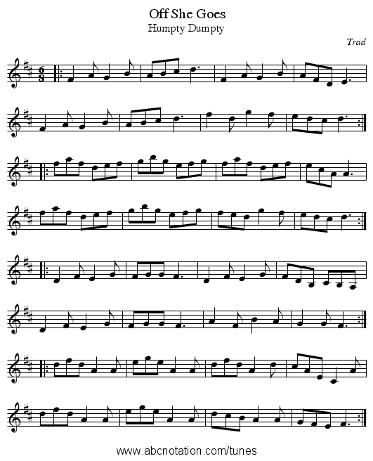 Off She Goes - staff notation