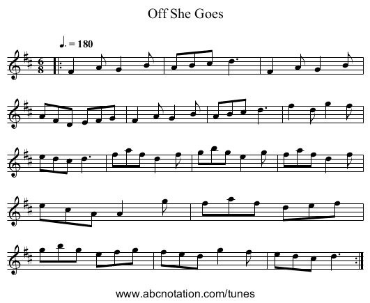 Off She Goes - staff notation
