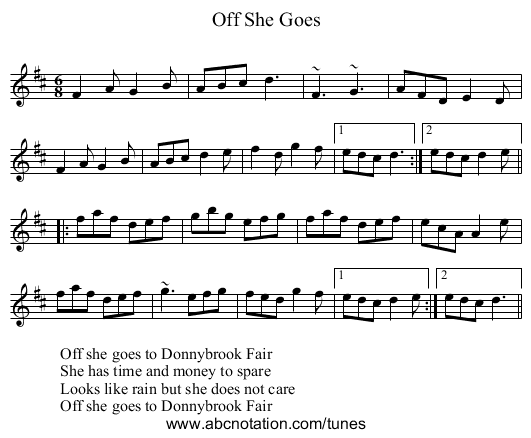 Off She Goes - staff notation
