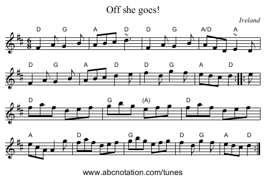 Off she goes! - staff notation