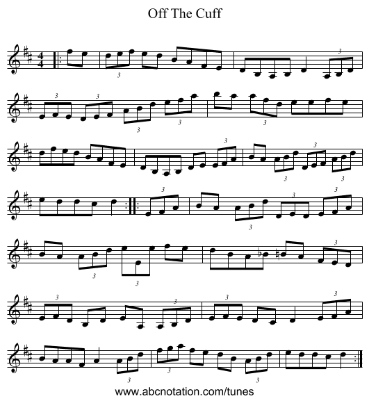 Off The Cuff - staff notation