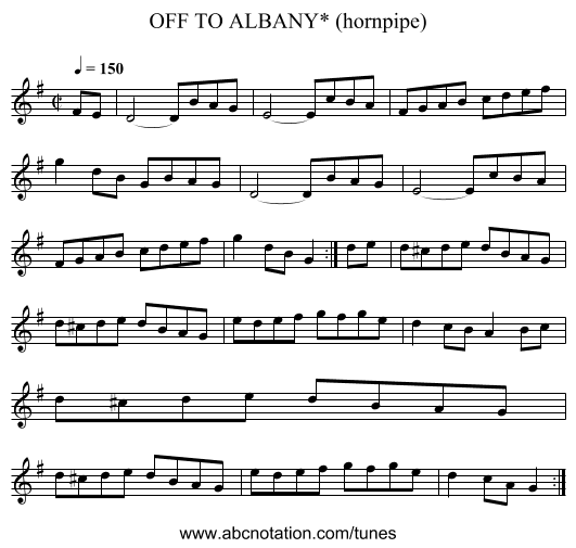 OFF TO ALBANY* (hornpipe) - staff notation