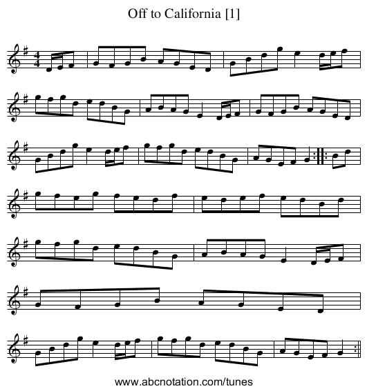 Off to California [1] - staff notation
