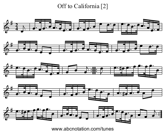 Off to California [2] - staff notation