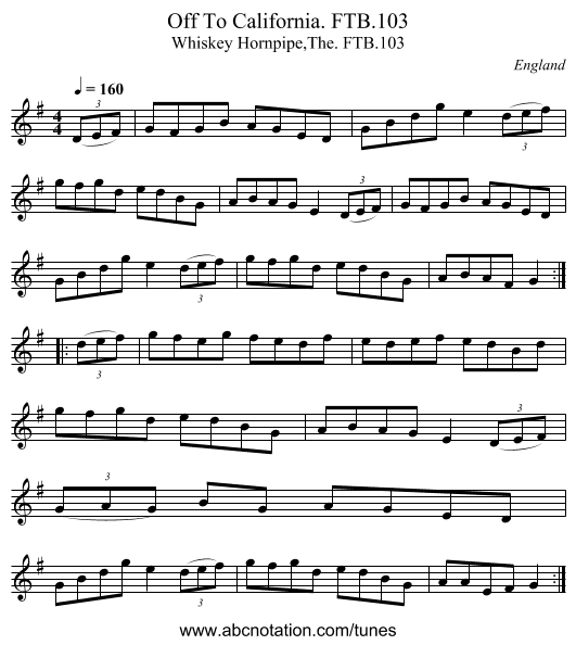 Off To California. FTB.103 - staff notation