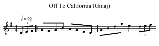 Off To California (Gmaj) - staff notation