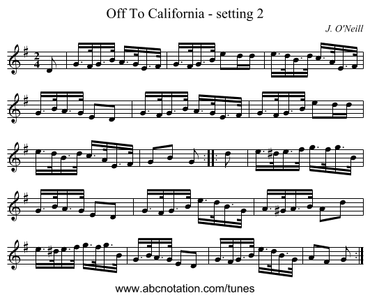 Off To California - setting 2 - staff notation