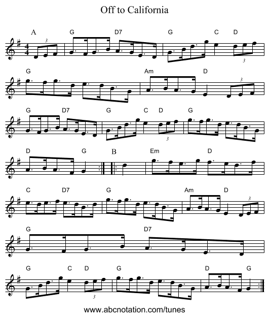 Off to California - staff notation