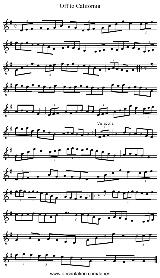 Off to California - staff notation