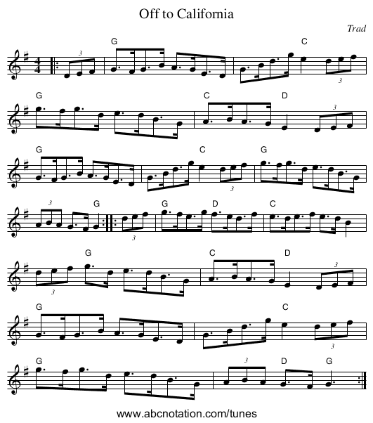 Off to California - staff notation