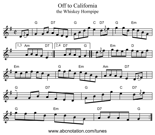 Off to California - staff notation