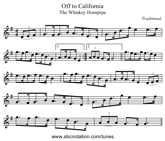 Off to California - staff notation
