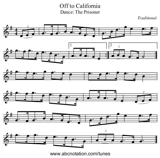 Off to California - staff notation