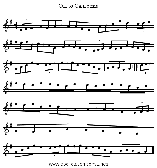Off to California - staff notation