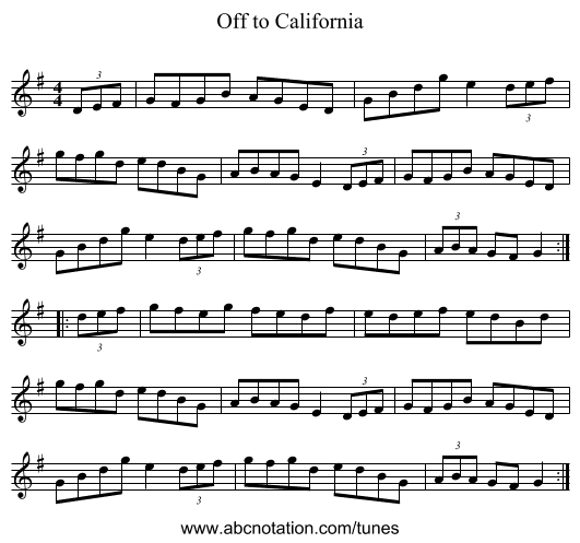 Off to California - staff notation