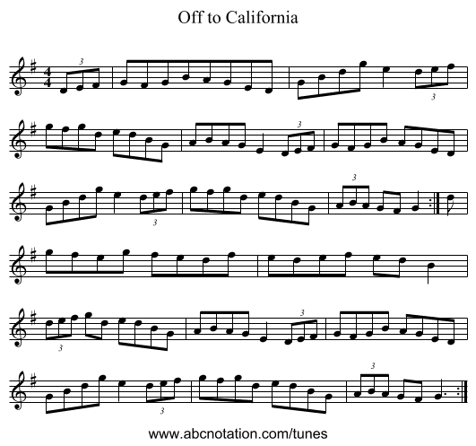 Off to California - staff notation
