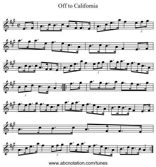Off to California - staff notation