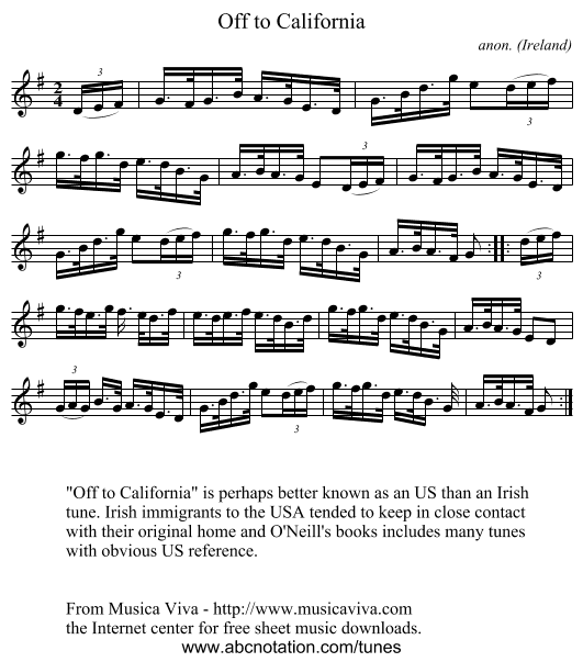 Off to California - staff notation