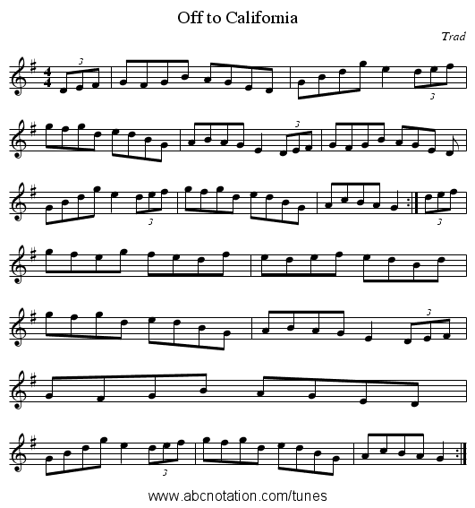 Off to California - staff notation