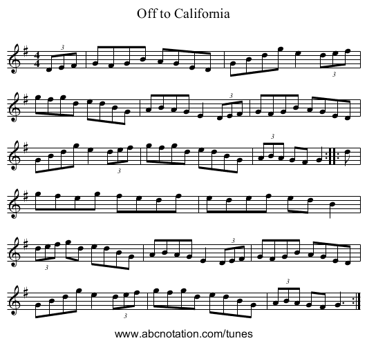 Off to California - staff notation