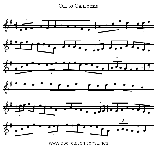 Off to California - staff notation