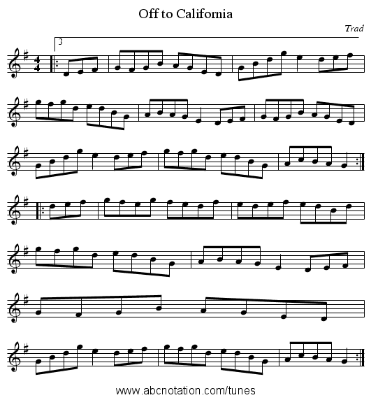 Off to California - staff notation
