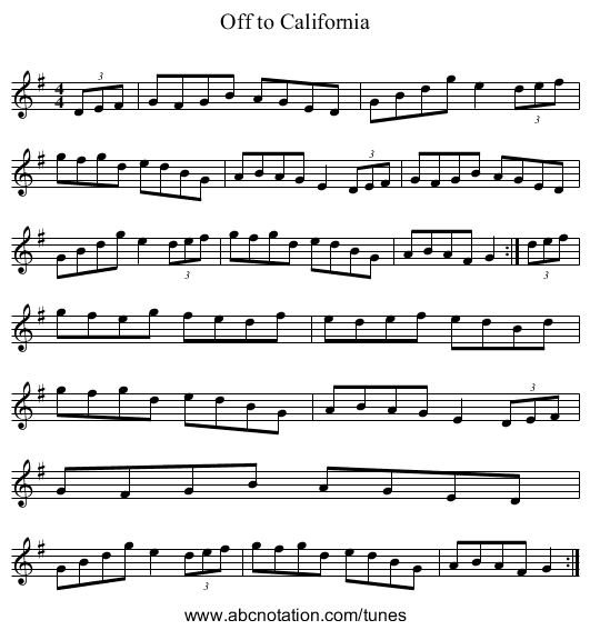 Off to California - staff notation