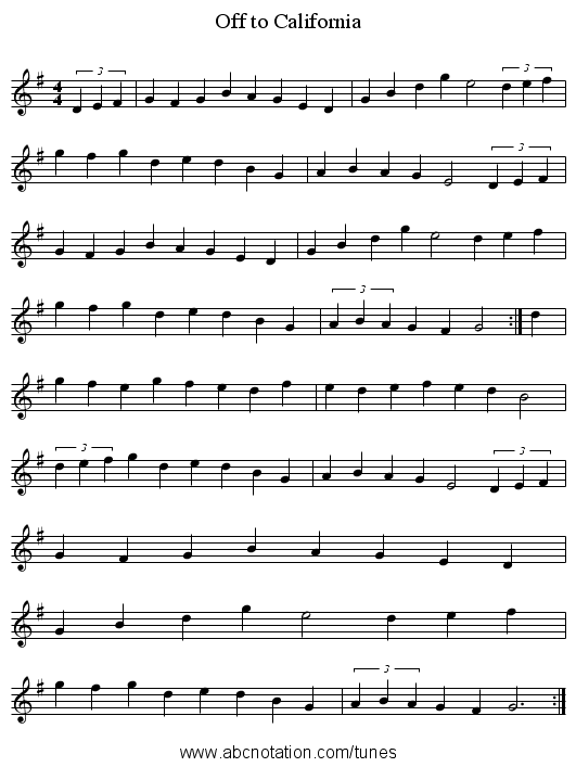 Off to California - staff notation