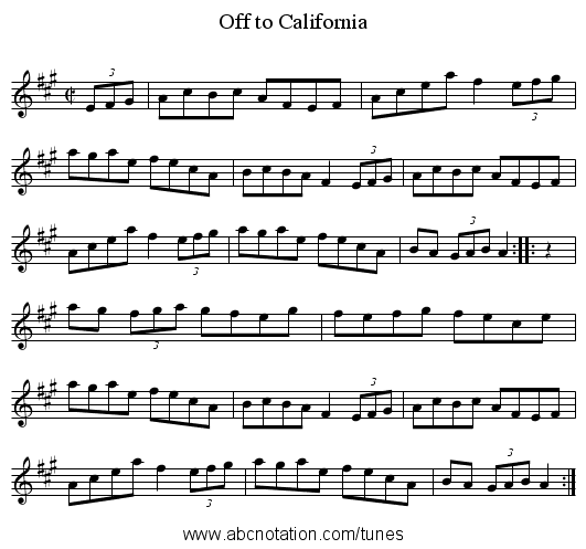 Off to California - staff notation
