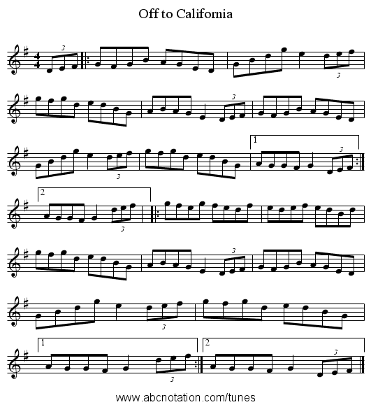Off to California - staff notation