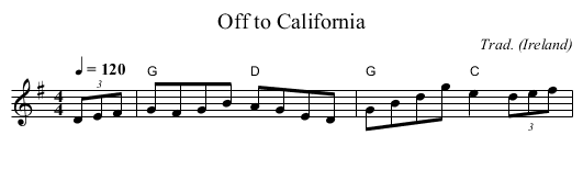 Off to California - staff notation