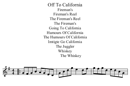 Off To California - staff notation