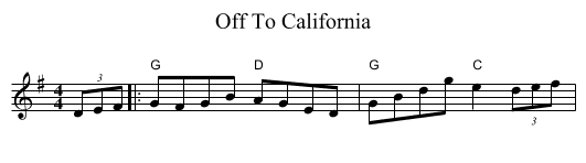 Off To California - staff notation