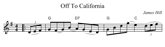 Off To California - staff notation