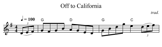 Off to California - staff notation
