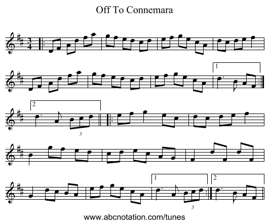 Off To Connemara - staff notation
