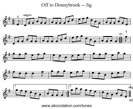 Off to Donnybrook -- Jig - staff notation