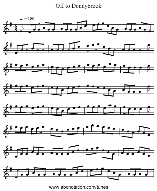 Off to Donnybrook - staff notation