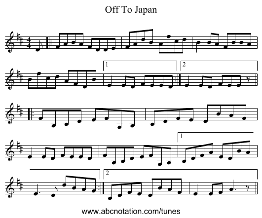 Off To Japan - staff notation